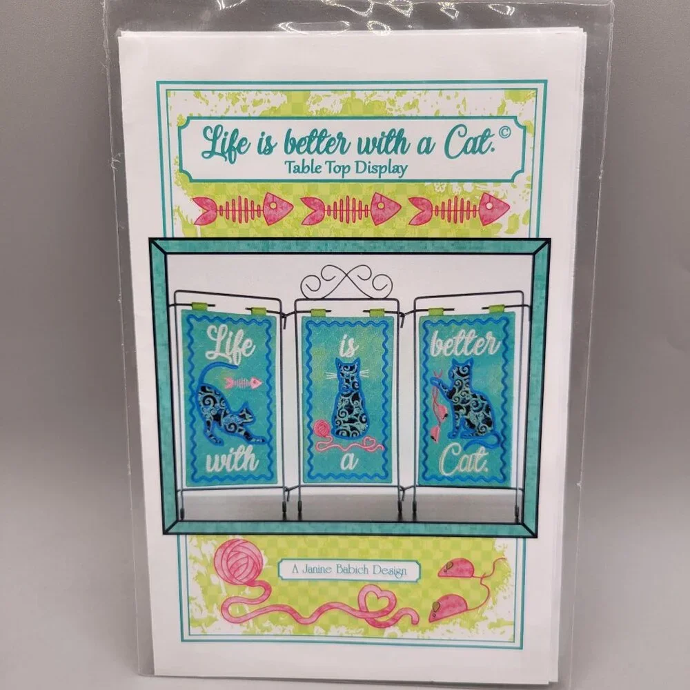 Life is Better with a Cat Sewing Machine Embroidery Pattern CD Table Top Display
